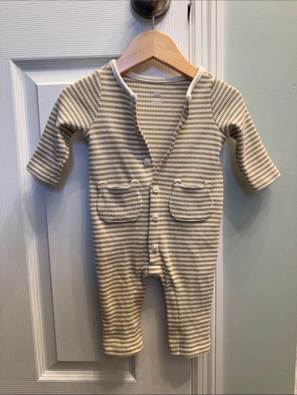GAP Cream/Beige and White Striped Baby One-Piece Footie